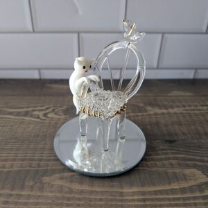 Vintage spun glass Chair with Cat and Bird figurine gold detail Collectible